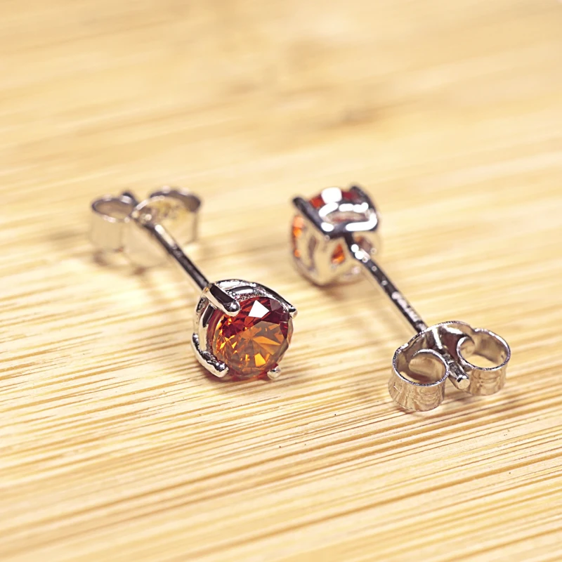 pierced red fashionable zircon quality Korean style small Sterling Silver 925 cz Gemstone Earrings Studs jewelry for women