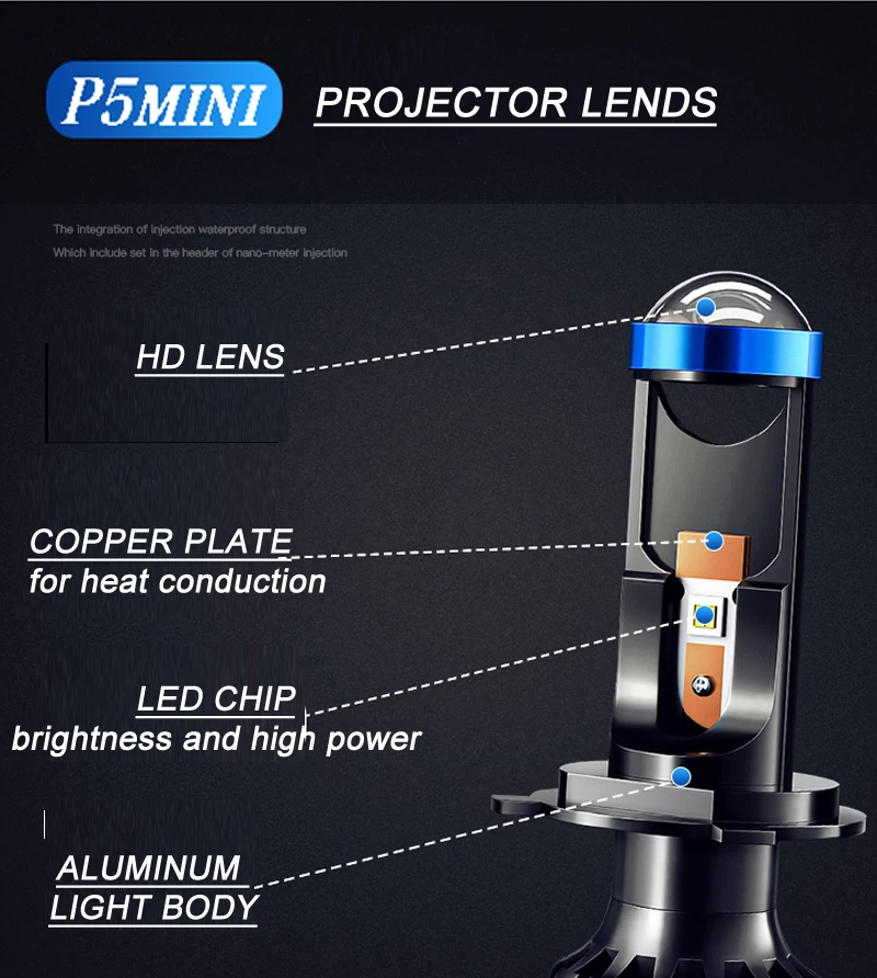 OEM Mini Projector H7/H4 P5 LED Headlights High-Power H4 Mini Projector Bulbs Bi-LED Laser for Honda Ford Xenon Golf Models