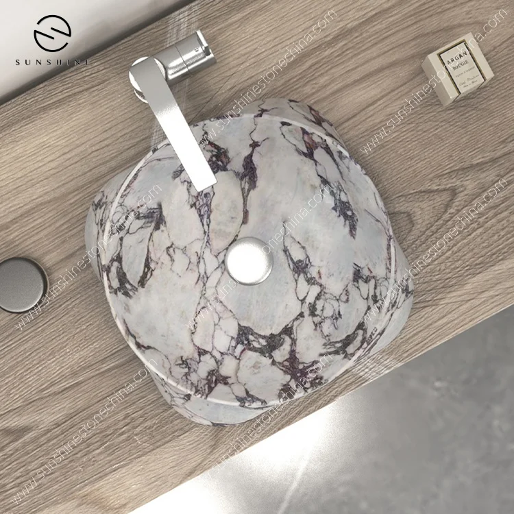 Exclusive Style Bathroom Washsink Italian Calacatta Viola Marble Deep Top Mount Washing Sink Vessel Sink