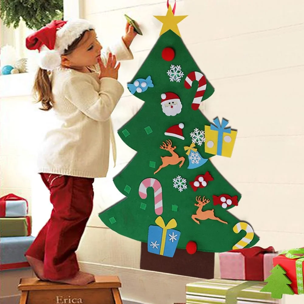 New Year Kid Toy Xmas Gifts Wall Christmas Decoration DIY Felt Christmas Tree With 26PCS Ornament