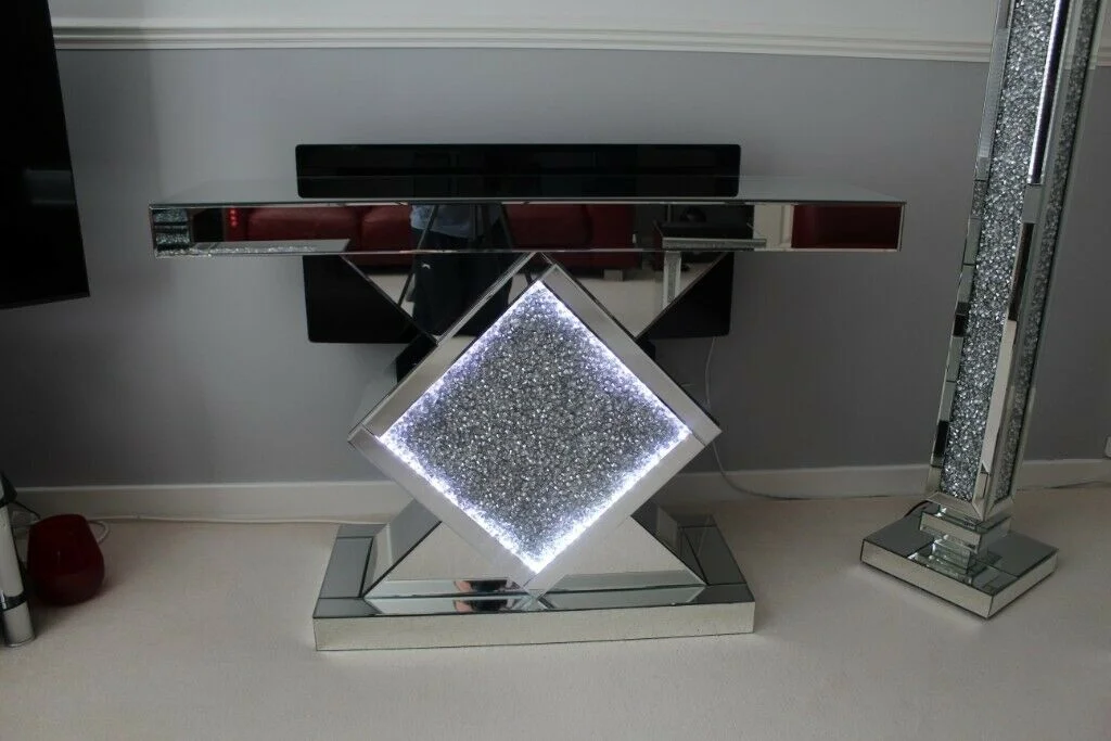 Contemporary living room mirrored furniture console table with wall mirror