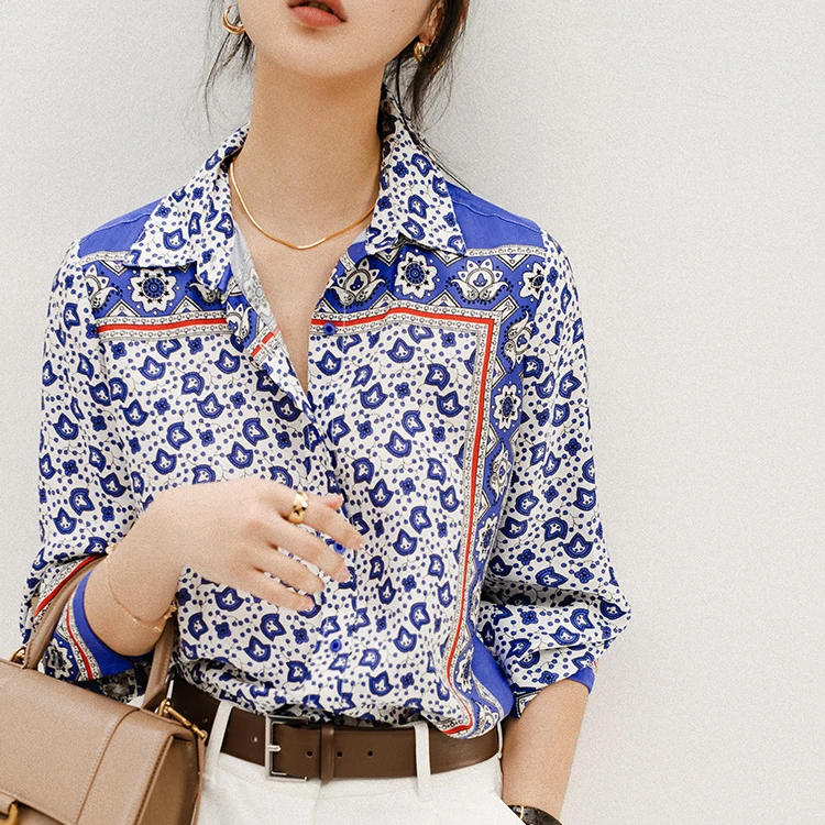 2021 Новое поступление, летние элегантные модные топы с принтом, шелковистые женские офисные рубашки, женские блузки