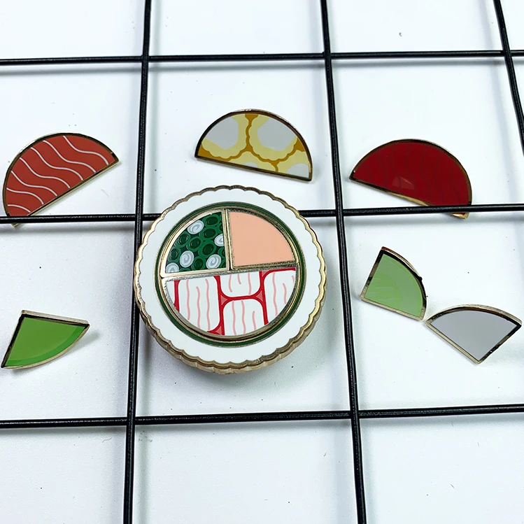 Custom Pin Badge One Set Removable For Reassembly Pizza Hard Enamel Pin With Screen Printing