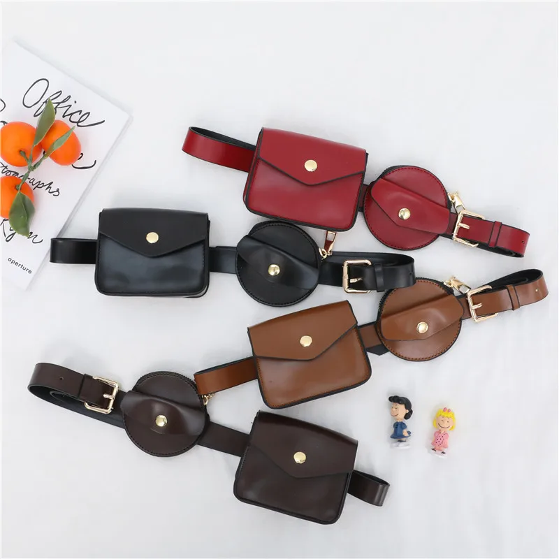 Solid Color 2 Piece Small Waist Packs Purse PU Belt Kids Chest Bag