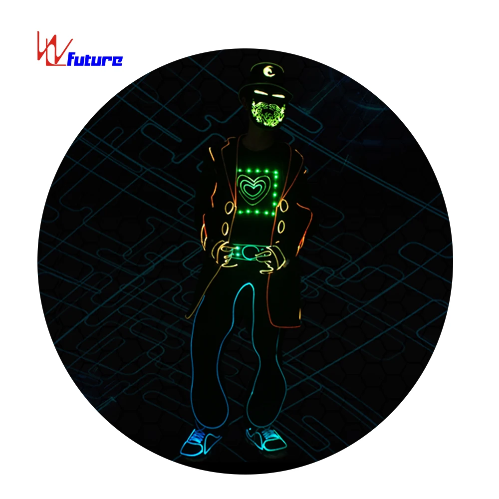 Full Color Fiber Optic & LED Dance Costume Talent Show role glow in the dark dresses LED suit