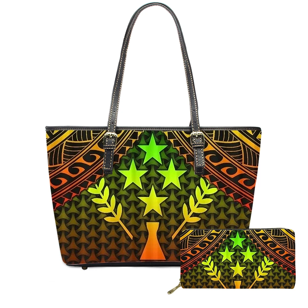 Kosrae printed bags women handbags ladies 2022 Polynesian designer handbags famous brands leather handbags with purse 2 pcs set