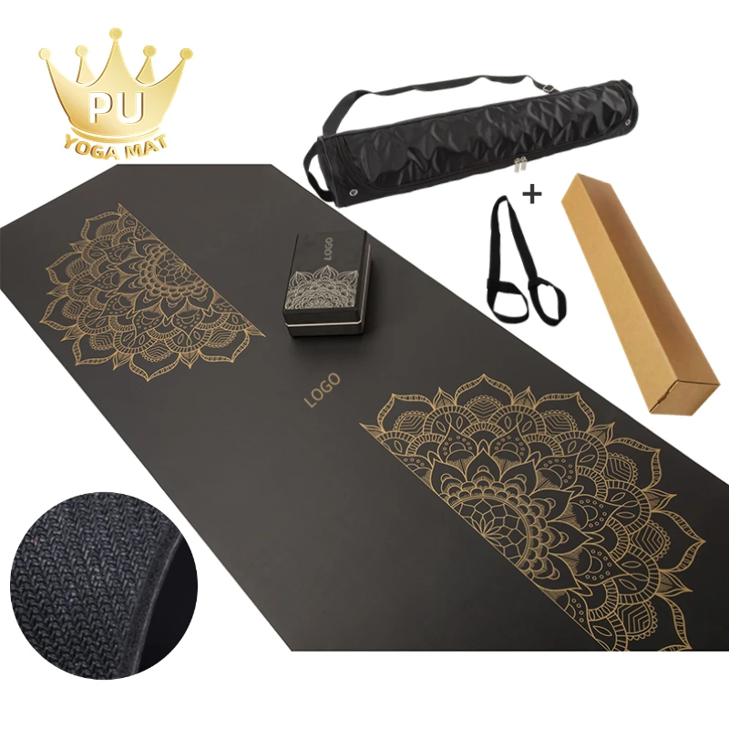 Free Logo Stock Factory Custom LOGO Drop Ship Prayer Sweat Resistant Plain Print Non Slip Arch Color Black PU Rubber Yoga Mat
