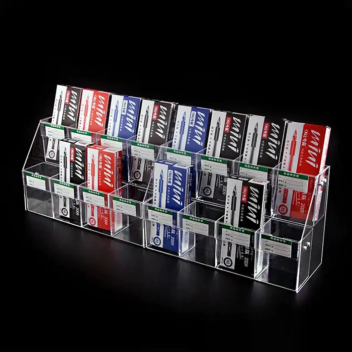 Custom Tier Clear Acrylic Pen Display Holder Rack With Price Tag Pocket Pen Organizer For Shopping Mall Supermarket