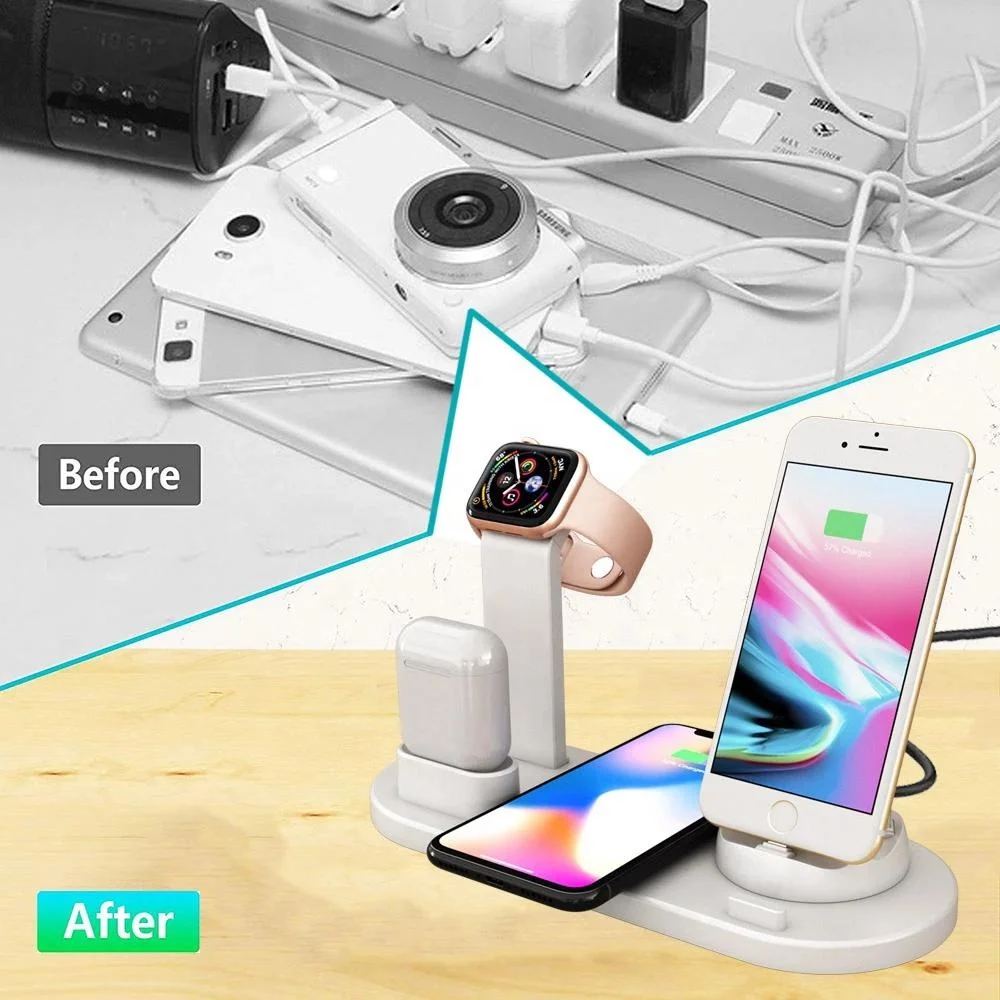  4 в 1 беспроводная зарядная подставка для Apple Watch 6 5 3 2 iPhone 11 X XS XR 8 Airpods Pro 10 Вт Qi быстрое зарядное устройство