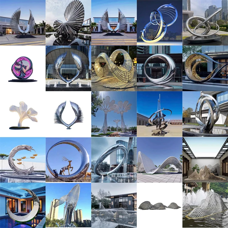 Modern art silver stainless steel abstract sculpture outdoor abstract luxury statue sculpture