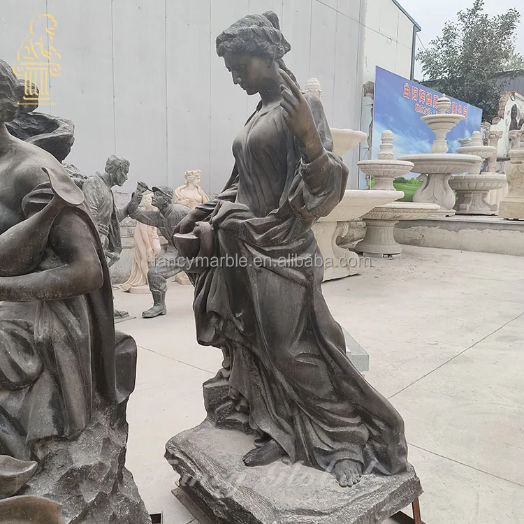Custom Bronze Art Casting Western Figure Sculpture Goddess Carrying Water Kettle Bronze Women Sculpture