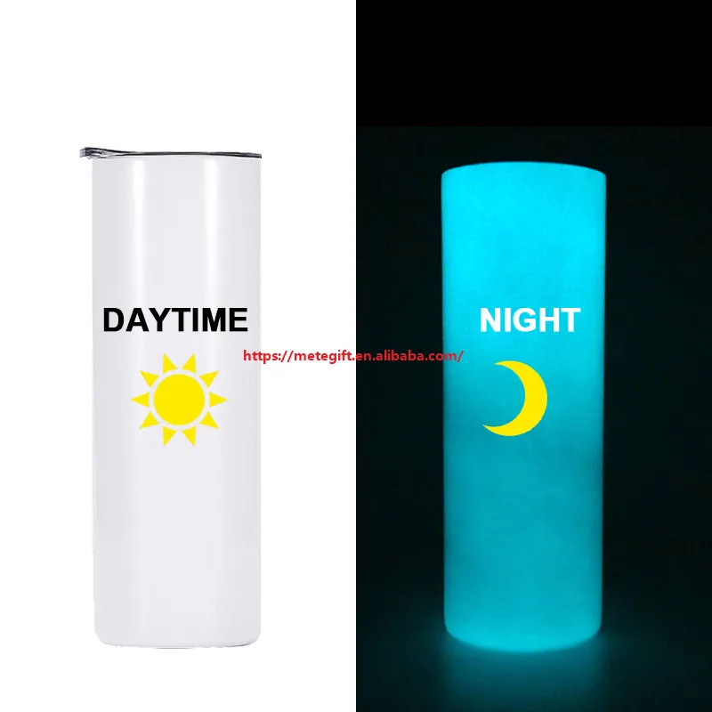 USA Warehouse Stocked 20oz 20 oz Green Blue Glow in the Dark Stainless Steel Straight Skinny White Blanks Sublimation Tumbler