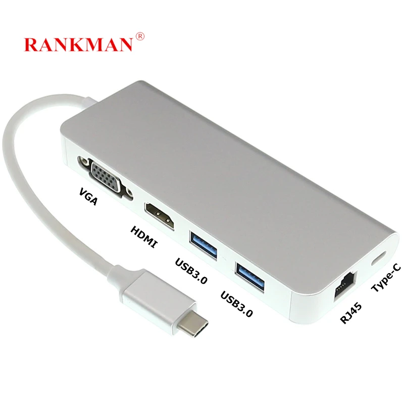 
6 in 1 Type-c usb3.0 to VGA RJ45 Gigabit multi-funktion hub expansion dock Converter Suitable for laptop/Android phone 