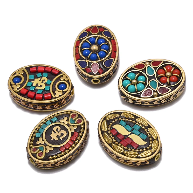 TZ-C 10PCS Handmade Nepalese Buddhist Tibetan Brass Metal & Clay Loose Craft Beads for Necklace Jewelry Making DIY