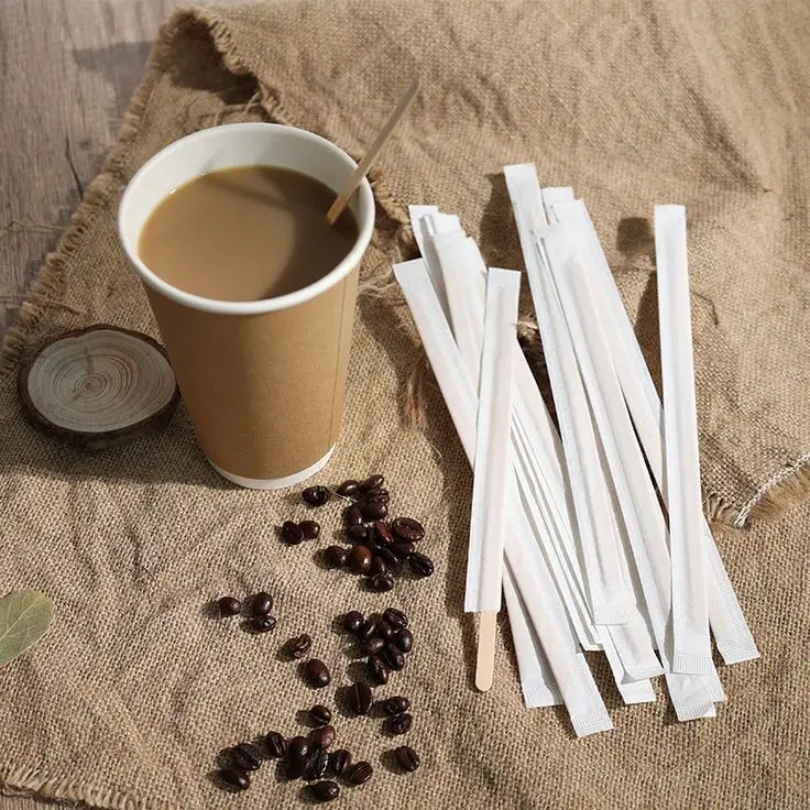 Disposable Paper Wrapped Birch Wholesale Coffee Stirrers Wooden Coffee Stir Sticks Printing