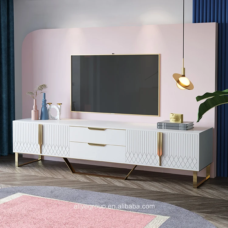 stainless steel tv stand living room furniture with gold color