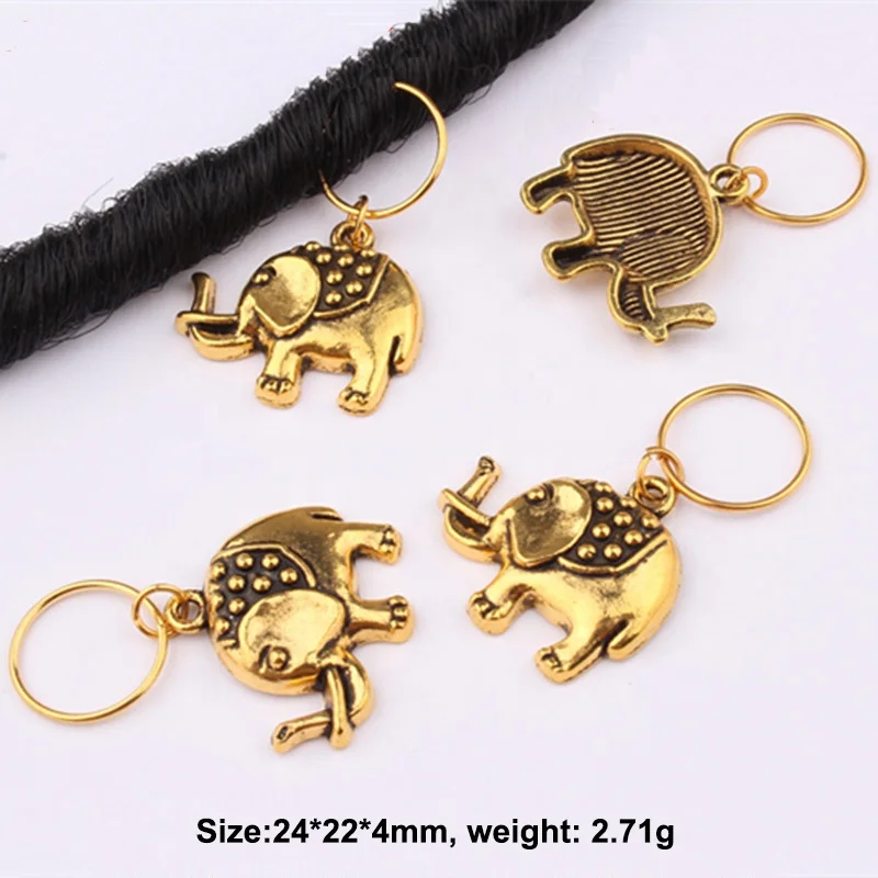 
Golden Butterfly Elephant Cross Leaves Charms Pendant Hair Ring bead For African Hair Accessory 