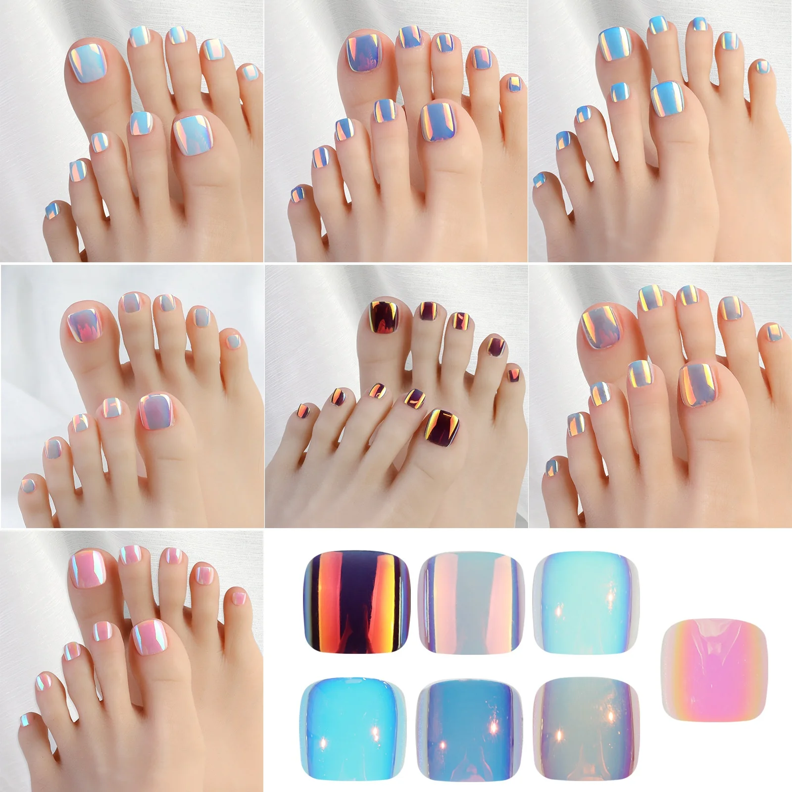 Nail Art Summer Electroplating Aurora Cat Eye Foot Nail Tips Aurora Cat Eye Wear