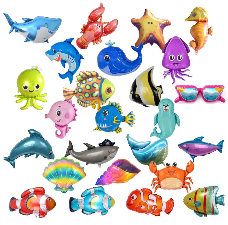 Marine Life Balloons Dolphin Seahorse Lobster Fish Shark Foil Balloon Party Decoration