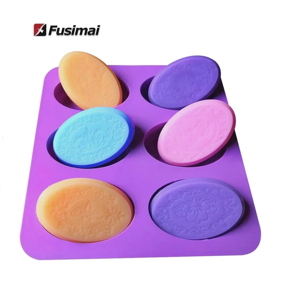 
Fusimai 6 Holes Ellipse Honeycomb Silastic 3D Oval Pattern Lotion Bars Molding Silicone Flower Soap Mold 
