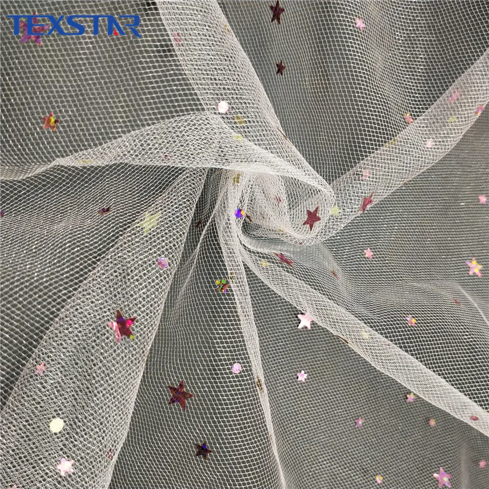 Soft hexagon stars Shiny sequin mesh tulle fabric for kid dress