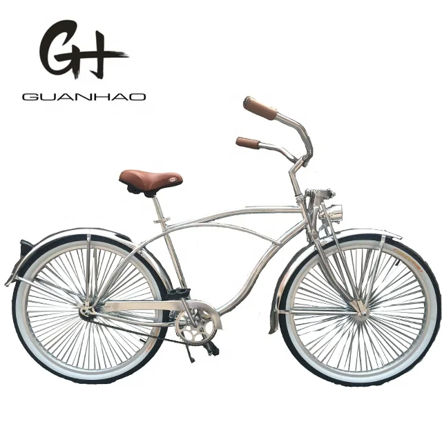 26 дюймов 68 спиц обод серебряного цвета CP рама хромированная краска одна скорость OEM/ODM Мужская Передняя пружина вилка Пляжный круизер велосипед