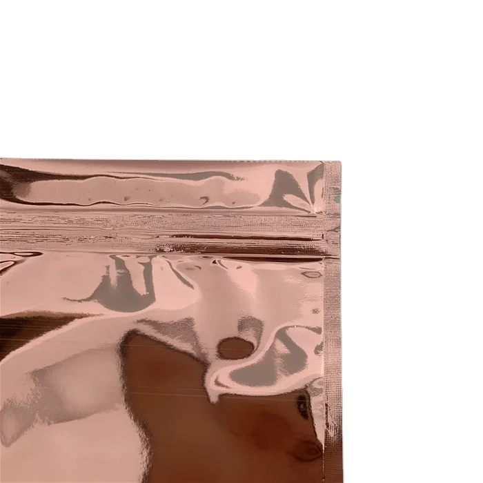 
Custom rose gold color food grade 3 sides sealed small plastic aluminium foil mylar pouch ziplock aluminum bag 