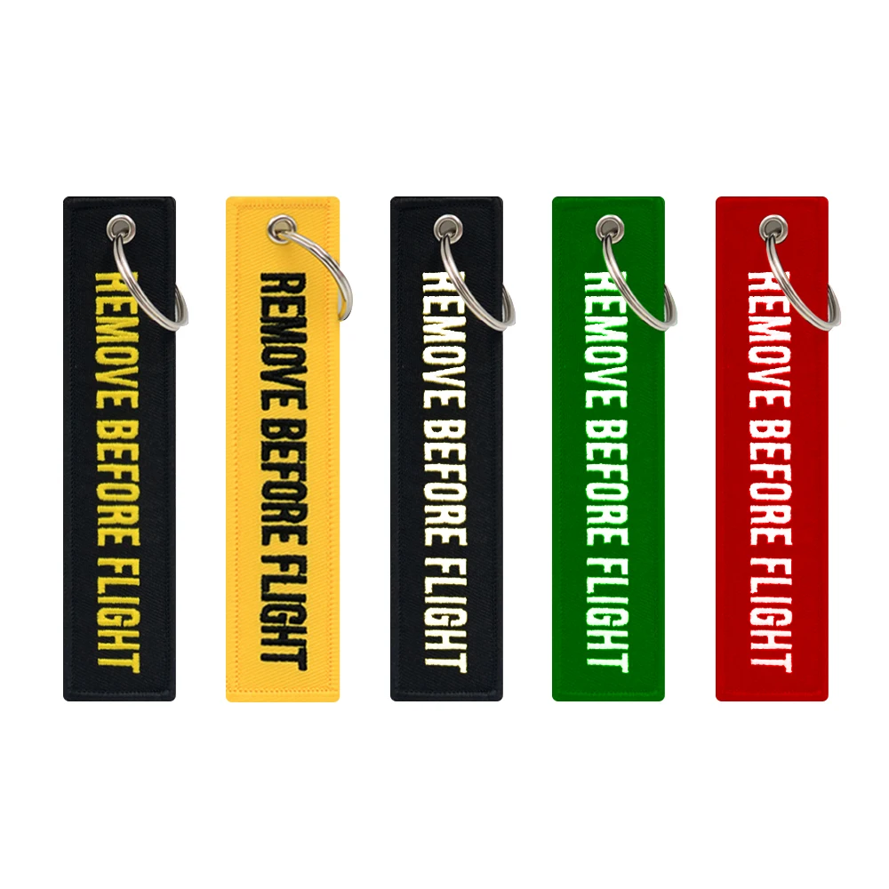 Custom Air Embroidered Motorcycle Keychains Flying Tag Keychains with Textile Fabric Keys