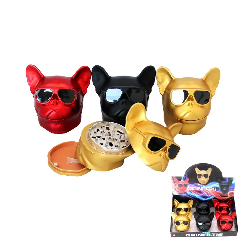 EXW Price Zinc Alloy Bulldog Drawer Dog Head Cigarette Grinder 3 layer 55MM Tobacco Hookah Smoking Accessories Herb Grinder