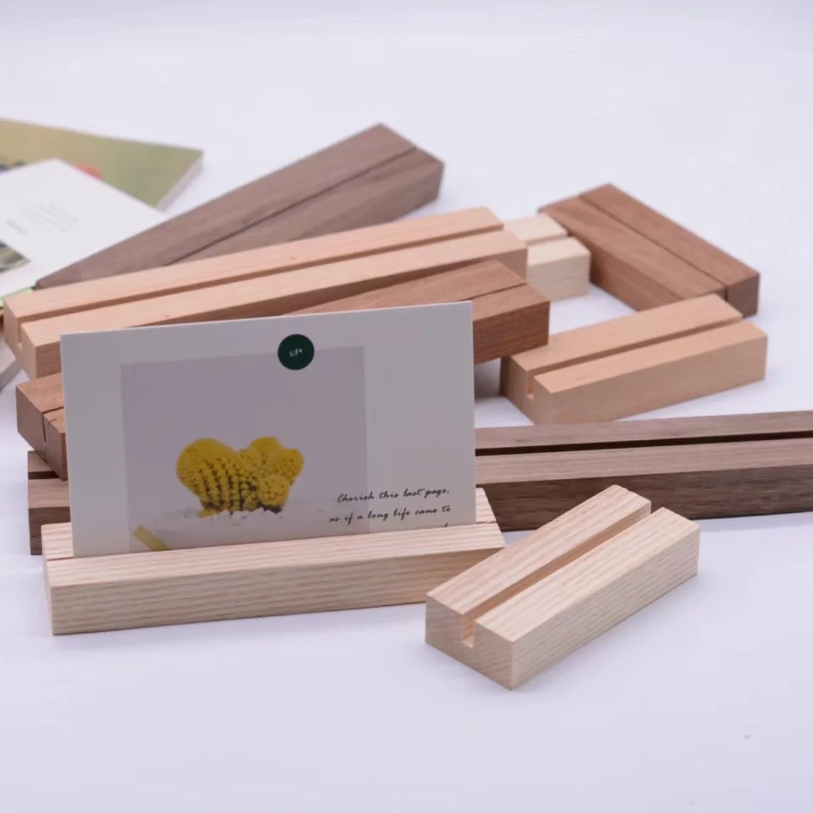 Solid wood DIY business card wooden base postcard photo holder card wedding picture stand wood photo card holder base