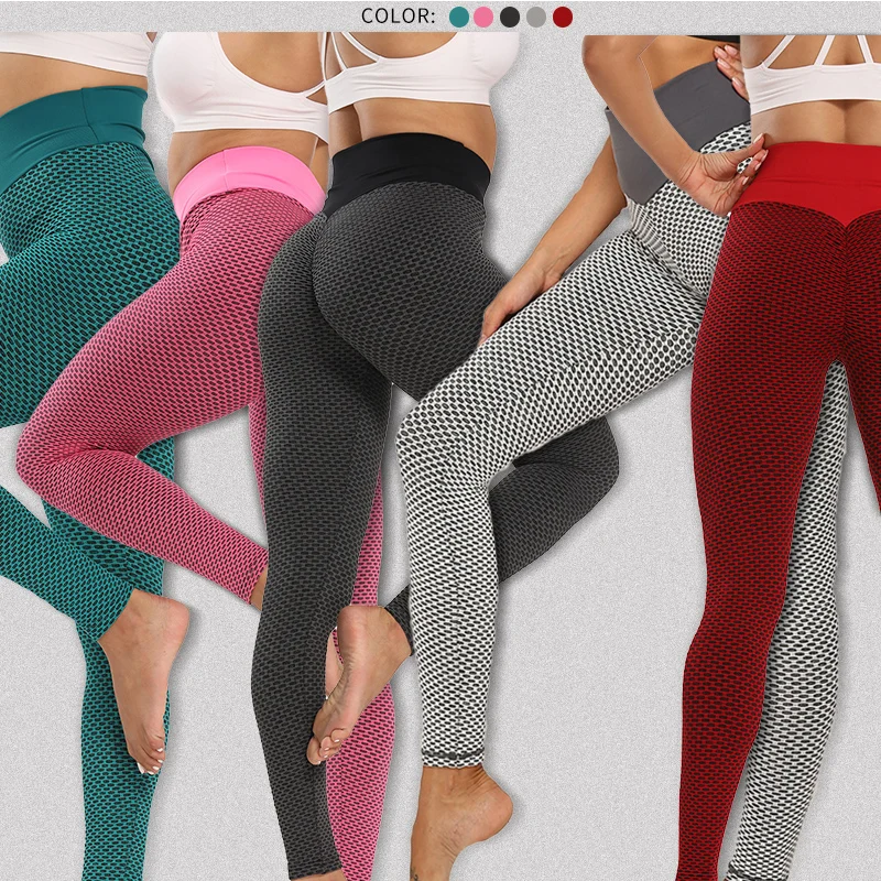 
Fashion fitness women peach buttock high waist lift buttock honeycomb jacquard bubble yoga pants 