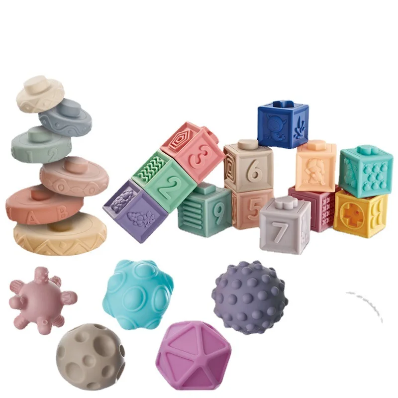 Soft Educational Montessori Toys baby Stacking Rubber silicone Blocks Soft Building Block Set Toy For Baby
