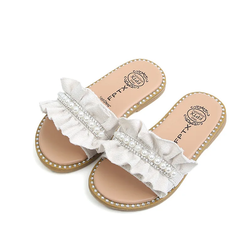 Hot design summer beautiful pearl design kids girls sandals girl shoes
