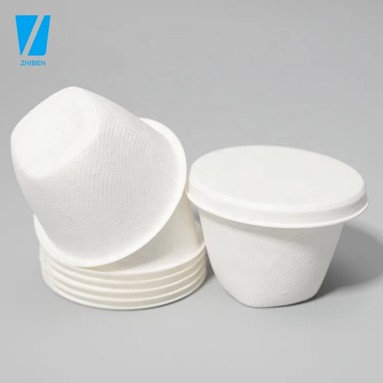 Custom Food Packaging 2Oz 4Oz Disposable Tiny Biodegradable Bagasse Paper Sauce Cup Ketchup