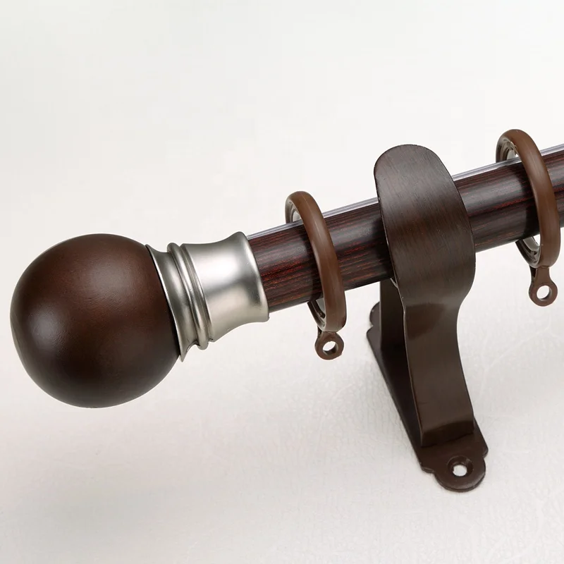 Ready ship home decor red yellow white wooden grain single metal curtain rod set with curtain rod support
