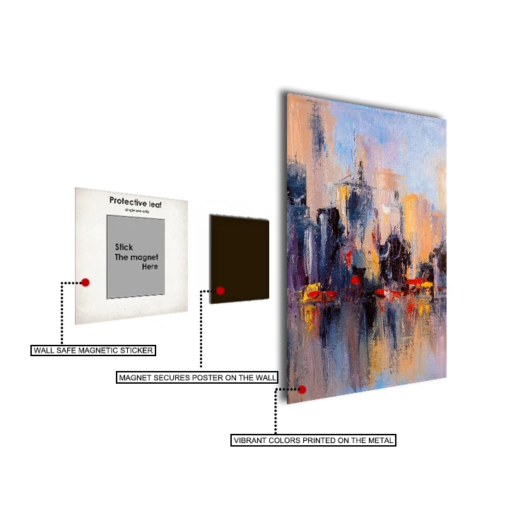 Copied Hand Crafted Old City Abstract Wall Art Metal Print Magnet Hanging Metal Posters Nordic Stylish Wall Art Metal Poster