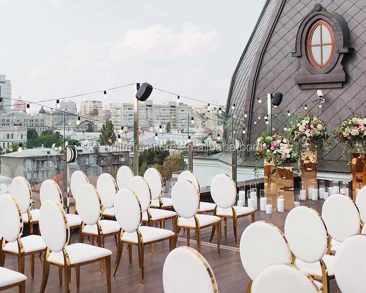 Round Back Stainless Steel Leg Gold Wedding Chairs for Rental and Wholesale