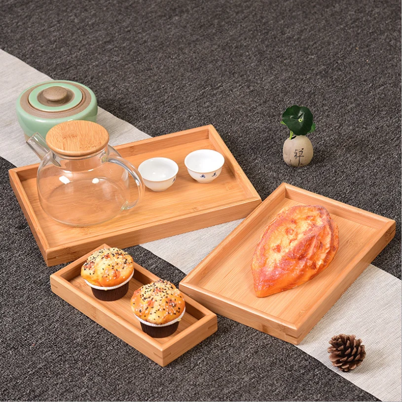 Japanese style bamboo tray rectangular household bamboo tea tray hotel serving water cup plate round beauty salon tray
