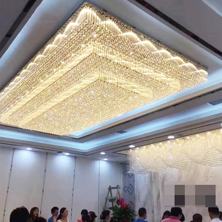 High Ceiling Chandelier Indoor Hotel Decoration Stainless Steel Glass Crystal Modern Led Ceiling Lamp