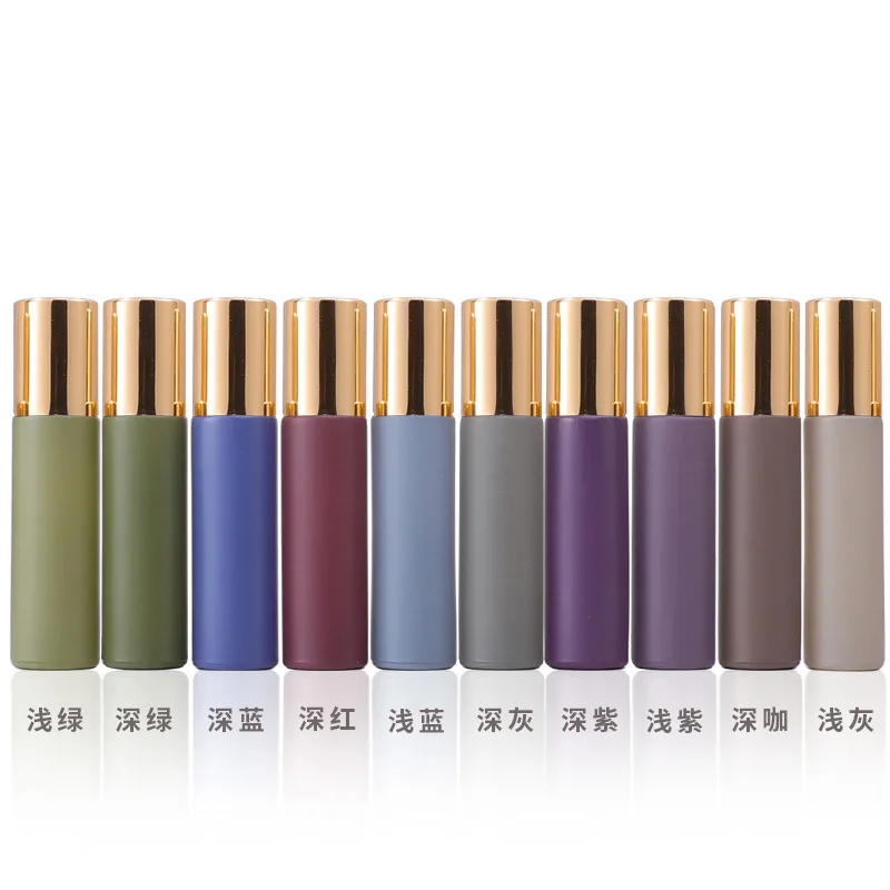 Popular design Morandy color 10ml glass roll on deodorant roller bottle gold cap for essential oil