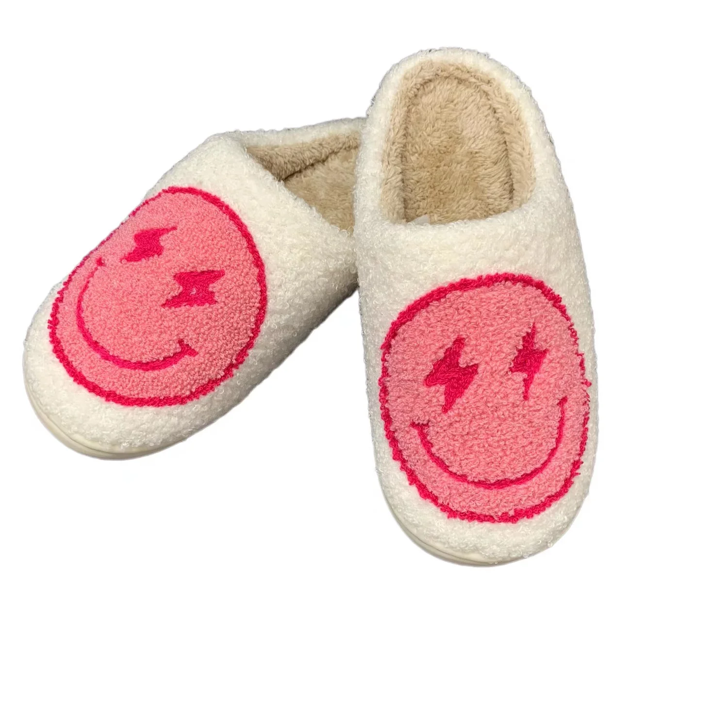 CIXI AIDA Wholesale new color  Retro smiley face bolt lightning pink warm furry home house cute bedroom SLIPPERS