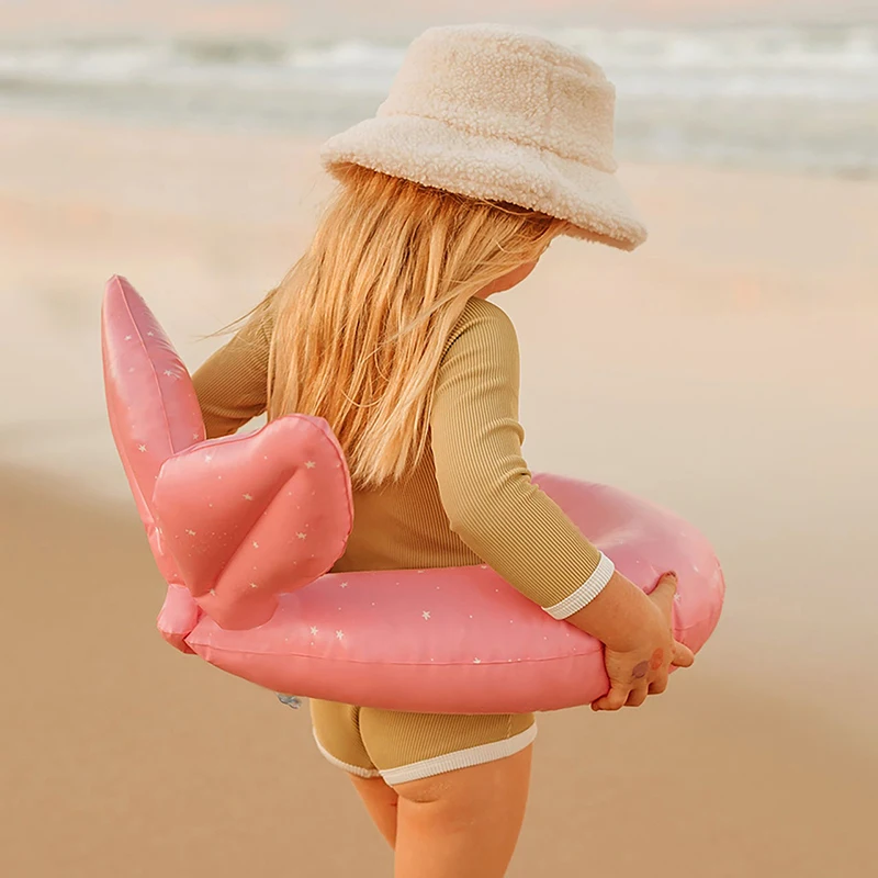 heavy duty PVC cute inflatable kiddy pool split swimming ring float durable pink vinyl children water swim tube