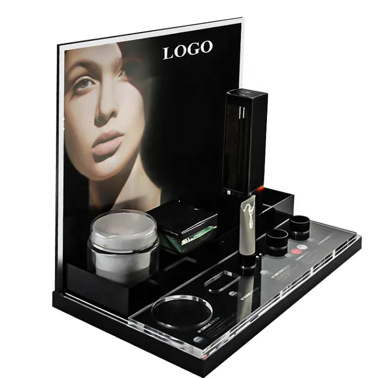 High Quality L Shape Acrylic Lipgloss Display Rack Countertop Acrylic Cosmetic Display Stand