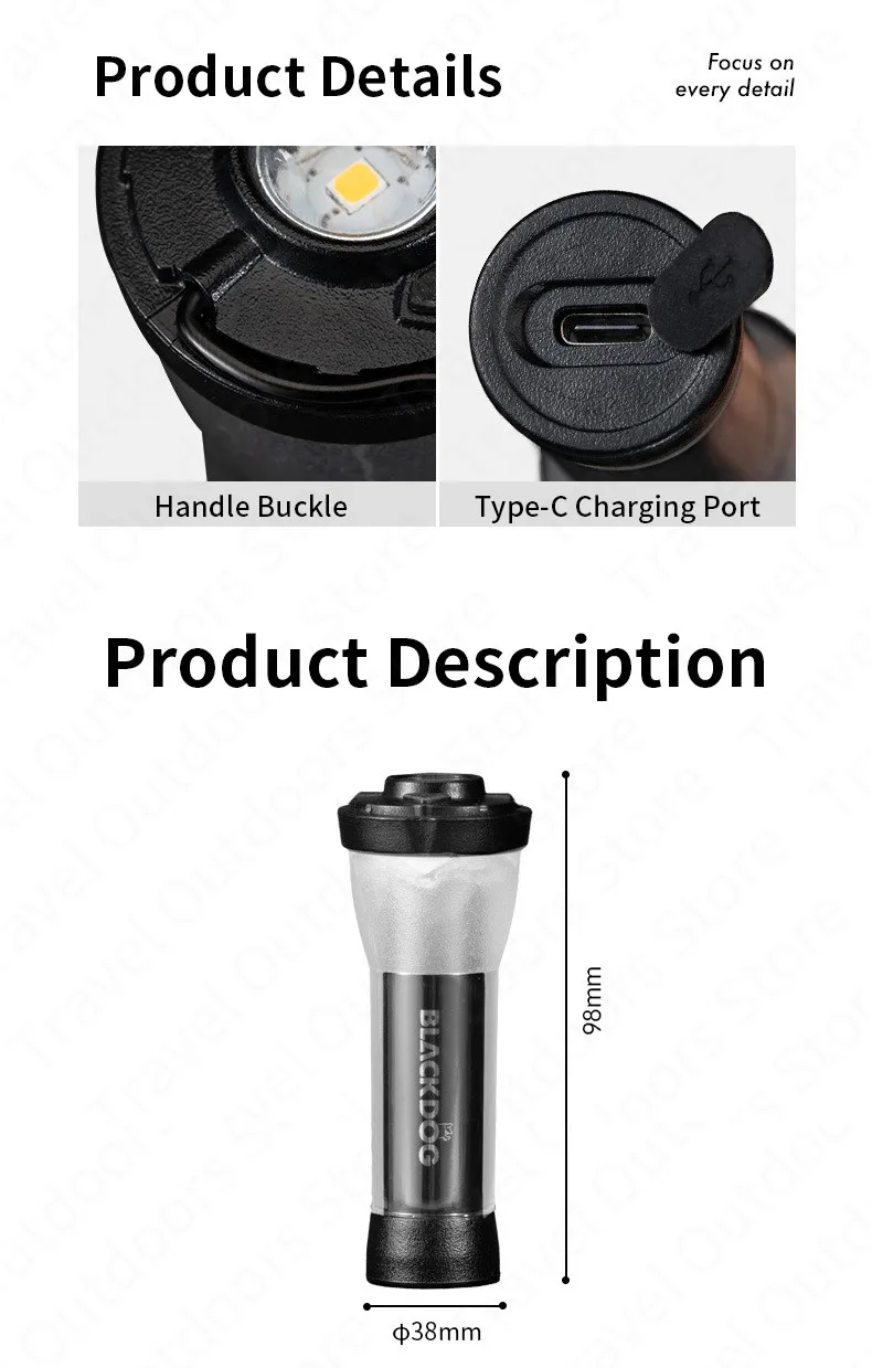 Dropshipping Lighthouse Micro Portable Camping Lamp With Tripod Magnetic Base USB Outdoor Lighting Flashlight