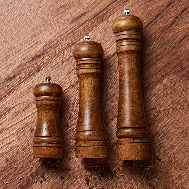 
Wood Salt and Pepper Grinder Set 5 inch 8 inch 10 inch Pepper mill Salt Shakers with Adjustable Ceramic Rotor 