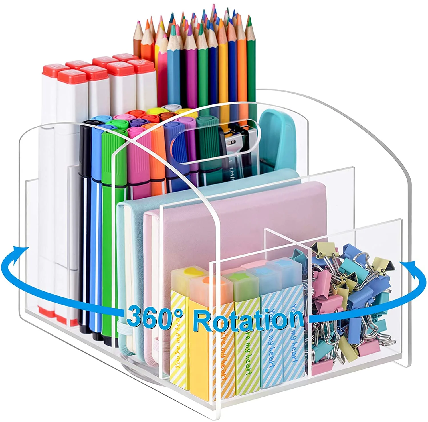 Acrylic Pen Holder 360-degree Rotating Clear Pen Organizer for Desk Desktop Stationery storage for Office School