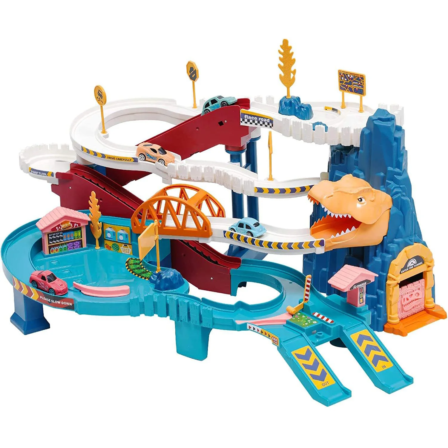 Игрушечный конструктор Динозавр для восхождения на холмы игрушечный гоночный трек с 4 машинами красочные транспортные средства