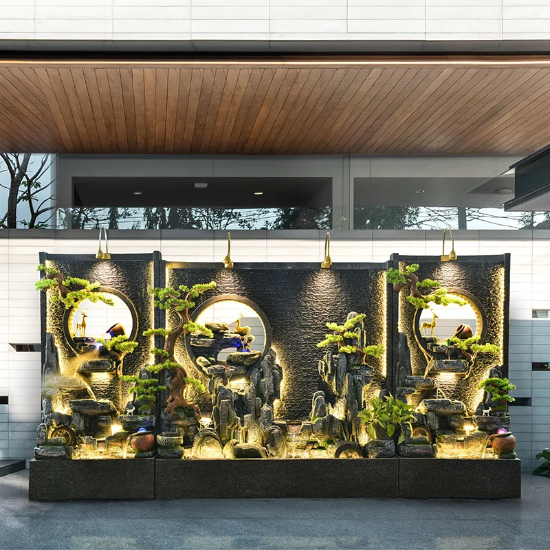 Large Size Feature Custom Made Black Granite Wall Waterfall water Fountain outdoor garden