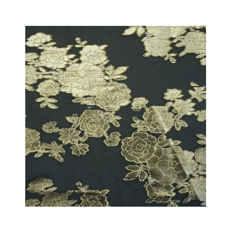 High quality Small clusters of tulle flowers Woven filigree cut jacquard silk metallic fabric for dress