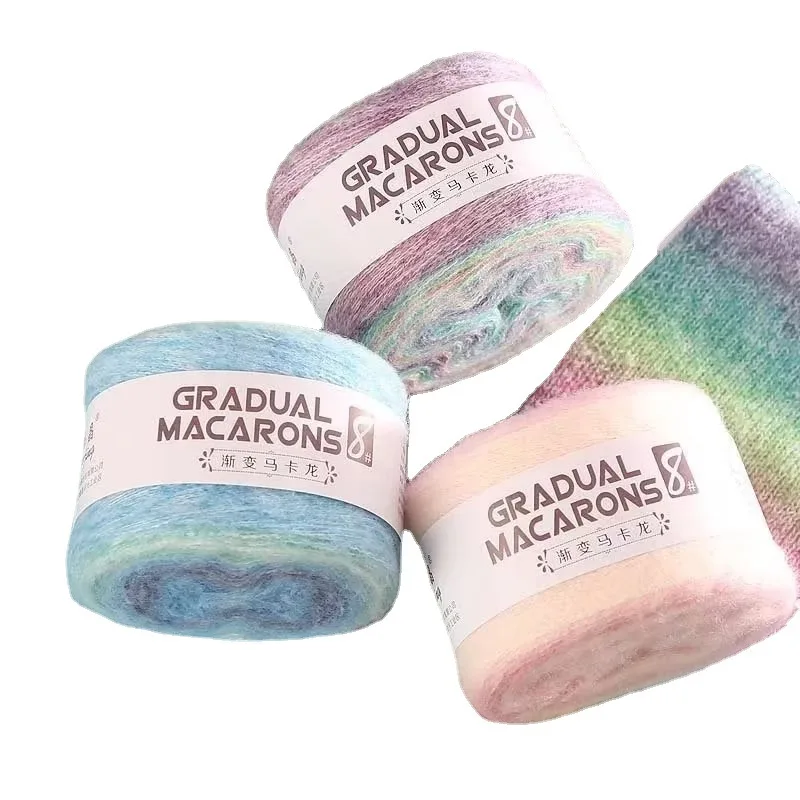 High Quality Blended Yarn Gradient Color Rainbow Macaron Space Section Dyed Mohair Yarn for Hand-knitted Sweater 100g Ball